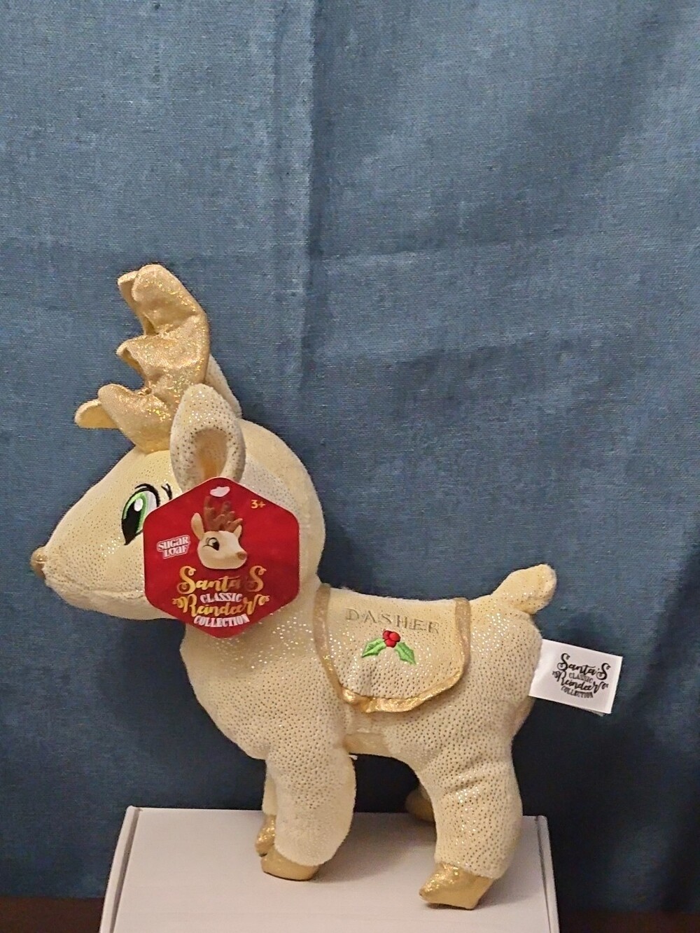 Sugar Loaf Santa’s Classic Reindeer | DASHER White Gold Sparkle Plush | Rare - Picture 4 of 16